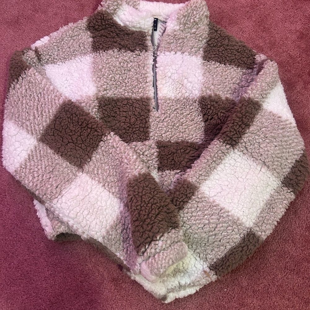 SHEIN Brown and Cream Checkered Turtleneck Sweater